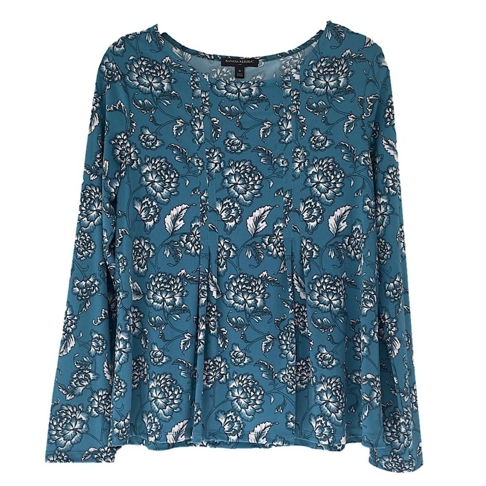 Banana Republic Teal Floral Long Sleeve Top, M